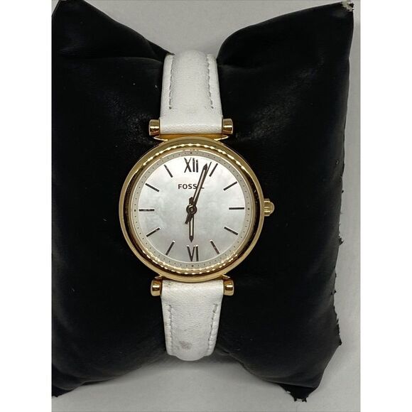 Fossil Carlie Mini ES4582 Men White Leather Analog Dial Quartz Wrist Watch VK883 - Picture 1 of 12